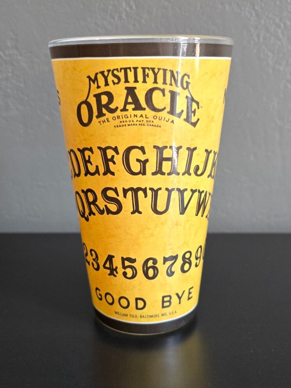 Ouija Mystifying Oracle Pint Glass William Fuld Original Board Game Design